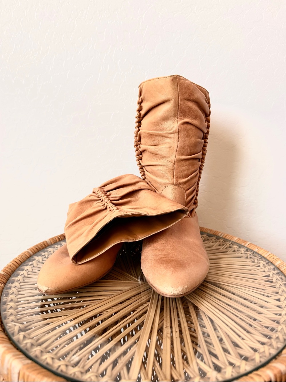 Jessica Simpson Tan Flat Mid-Calf Ruched Boots